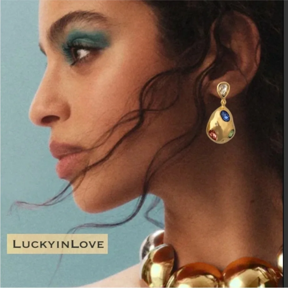 ALEXIS BITTAR • Puffy Crystal Blue Rose Green Gold Molten Drop Earrings